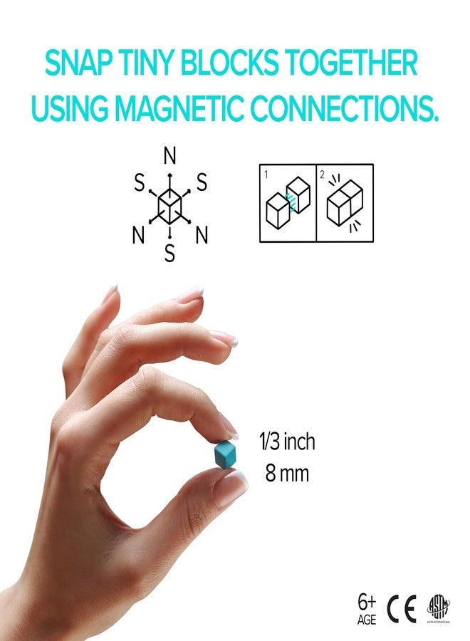 PIXIO-50 - Tiny Magnetic Blocks Building Toy in The Pixel Art Style with Free App - 5/16" Plastic Cubes with 6 Magnets Inside - Open Ended Toy - Creativity Toy for Ages 6+ - Image 2